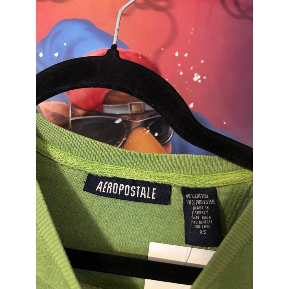 Aeropostale Womens Lime Green Aero 1987 Athletics Crewneck Sweatshirt XS y2k - Picture 3 of 8